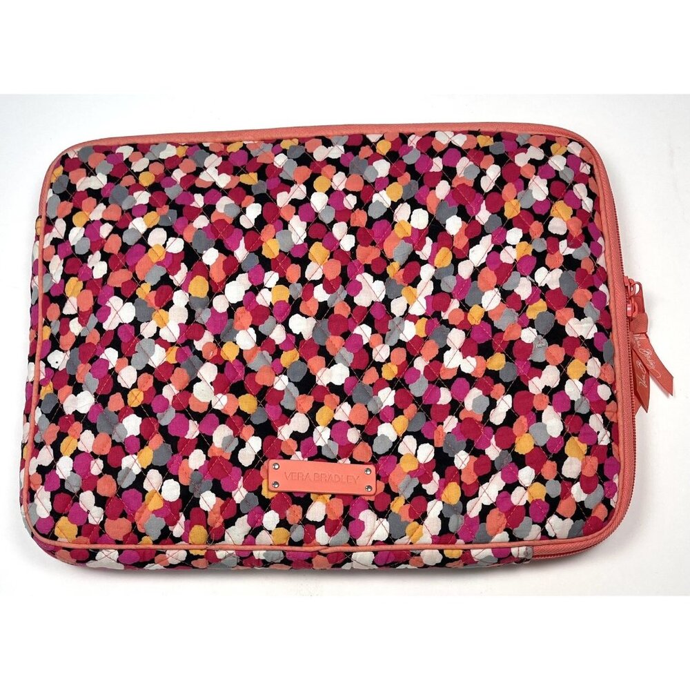 VERA BRADLEY Pink Pixie Confetti Quilted LAPTOP SLEEVE Case Bag 14"x11" EUC